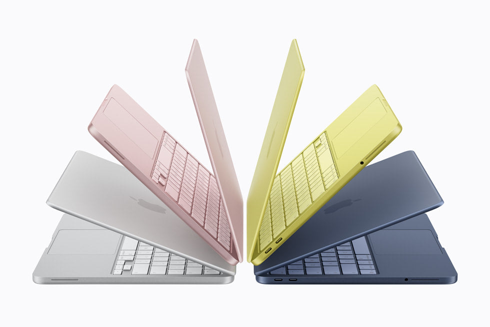 MacBook Neo nas cores silver, blush, citrus e indigo