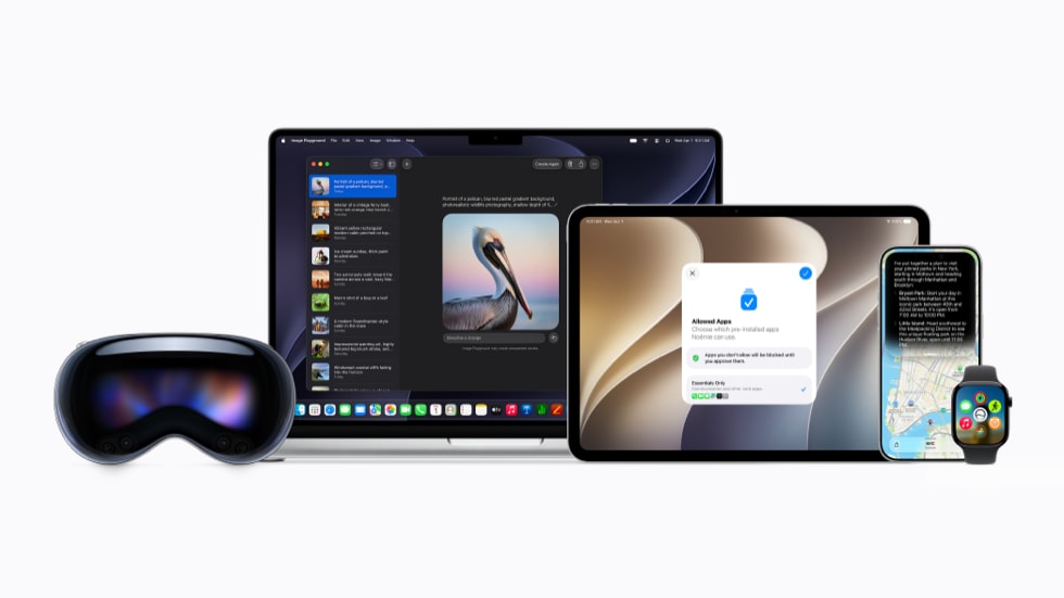 Apple Vision Pro, MacBook, iPad, iPhone, Apple Watch e Apple TV com iOS 27 e macOS 27