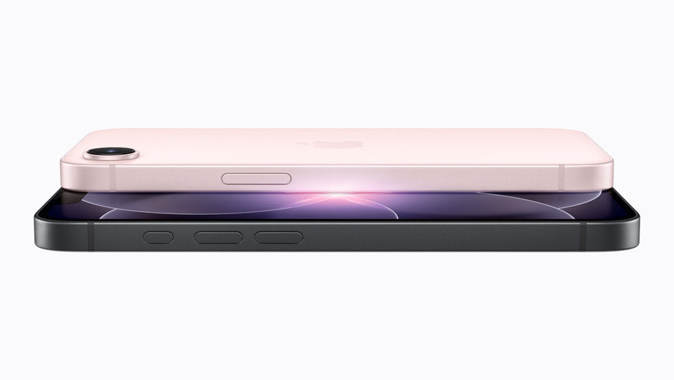 iPhone 17e nas cores preto e rosa suave