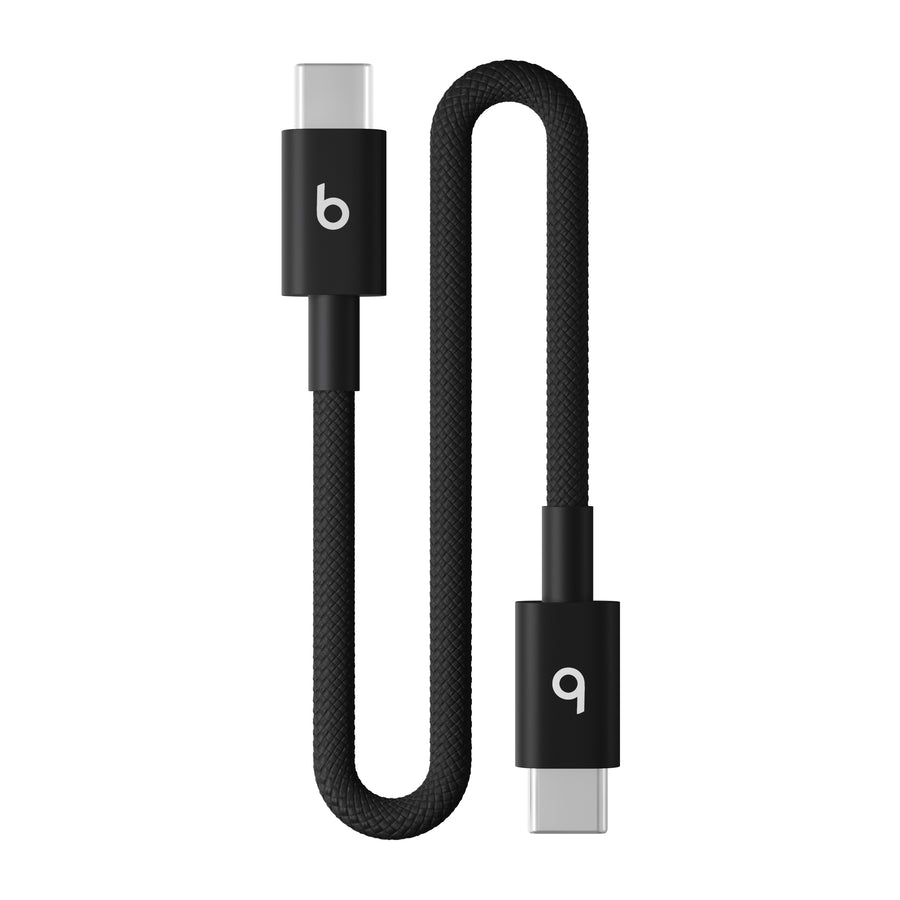 Cabo curto trançado de USB-C para USB-C da Beats (20 cm) – Preto-relâmpago
