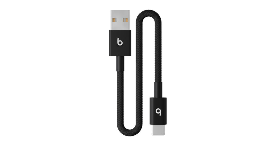 Cabo curto trançado de USB-A para USB-C da Beats (20 cm) – Preto-relâmpago
